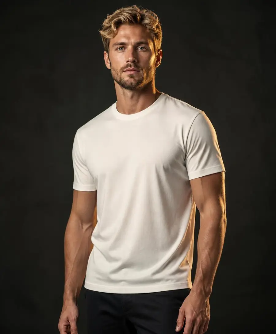 Modelo vestindo camiseta peruana pima off-white